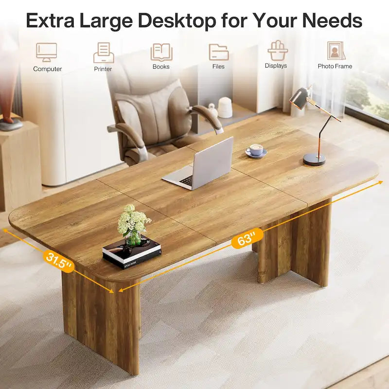 63" White/Black Arch-Base Computer Desk, 2-Person