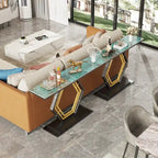 White & Black / Emerald Green & Black Console Table, Geometric Metal Base, 47.2x11.8x30.7"