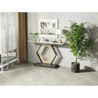 White & Black / Emerald Green & Black Console Table, Geometric Metal Base, 47.2x11.8x30.7"