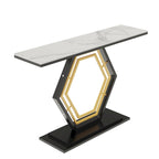 White & Black / Emerald Green & Black Console Table, Geometric Metal Base, 47.2x11.8x30.7"