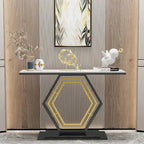 White & Black / Emerald Green & Black Console Table, Geometric Metal Base, 47.2x11.8x30.7"