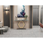 White & Black / Emerald Green & Black Console Table, Geometric Metal Base, 47.2x11.8x30.7"