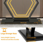 White & Black / Emerald Green & Black Console Table, Geometric Metal Base, 47.2x11.8x30.7"