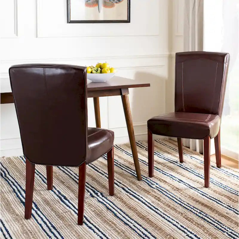 Brown / Clay Marbled Leather Parsons Dining Chair, Set of 2