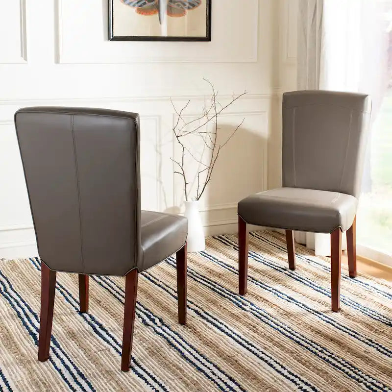 Brown / Clay Marbled Leather Parsons Dining Chair, Set of 2