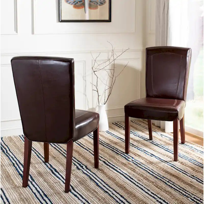 Brown / Clay Marbled Leather Parsons Dining Chair, Set of 2