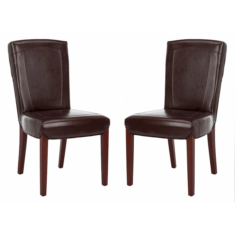 Brown / Clay Marbled Leather Parsons Dining Chair, Set of 2