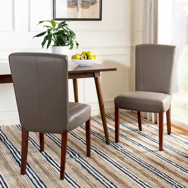 Brown / Clay Marbled Leather Parsons Dining Chair, Set of 2