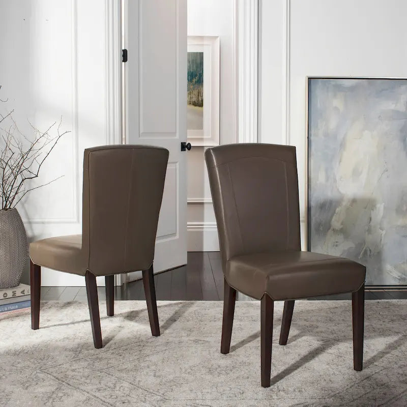 Brown / Clay Marbled Leather Parsons Dining Chair, Set of 2