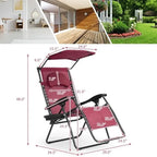 Dark Red Folding Reclining Lounge Chair with Sunshade & Cup Holder – 1-Person