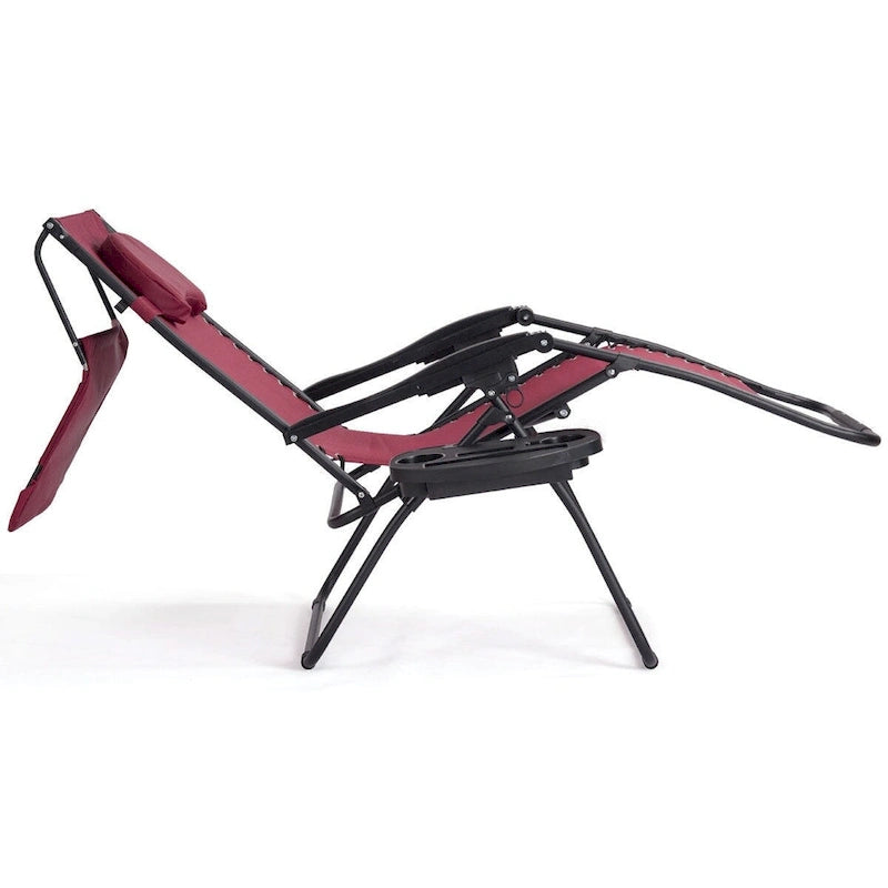Dark Red Folding Reclining Lounge Chair with Sunshade & Cup Holder – 1-Person