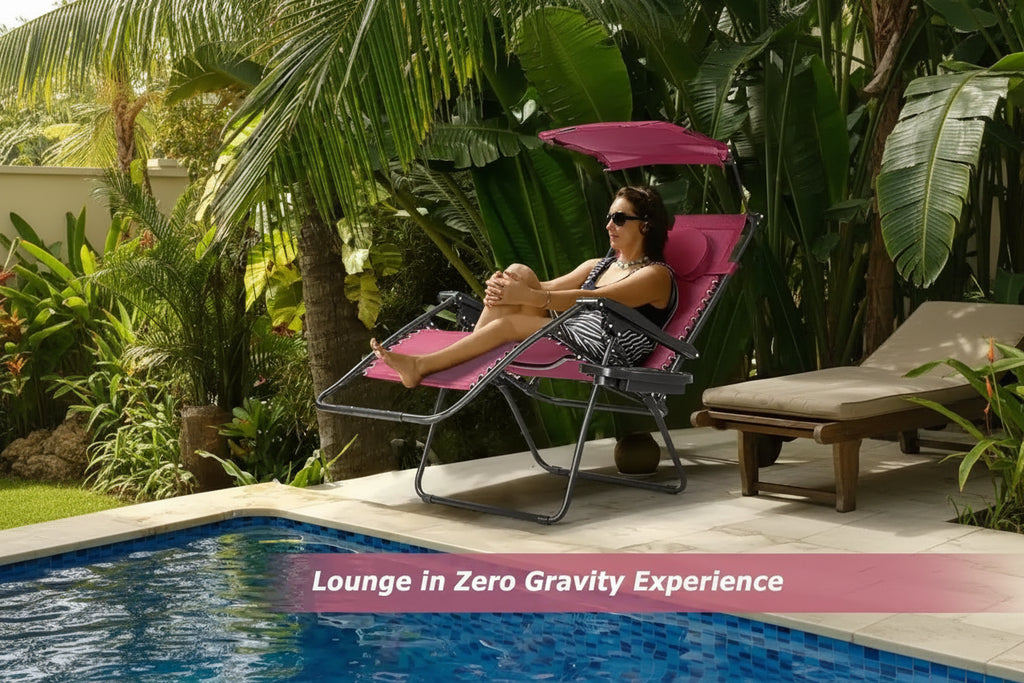 Dark Red Folding Reclining Lounge Chair with Sunshade & Cup Holder – 1-Person