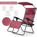 Dark Red Folding Reclining Lounge Chair with Sunshade & Cup Holder – 1-Person