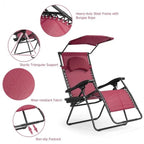 Dark Red Folding Reclining Lounge Chair with Sunshade & Cup Holder – 1-Person