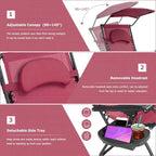 Dark Red Folding Reclining Lounge Chair with Sunshade & Cup Holder – 1-Person
