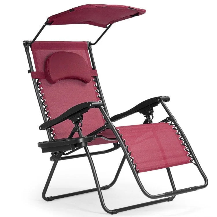 Dark Red Folding Reclining Lounge Chair with Sunshade & Cup Holder – 1-Person