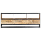 Brown TV Stand, Industrial Style, Solid Mango Wood, 3 Drawers & 3 Shelves, Seats up to 47.2"