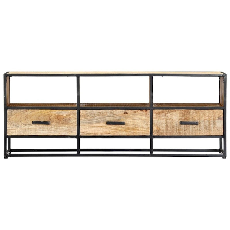 Brown TV Stand, Industrial Style, Solid Mango Wood, 3 Drawers & 3 Shelves, Seats up to 47.2"