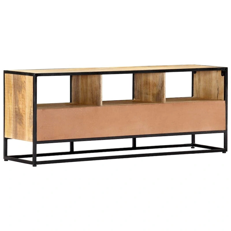 Brown TV Stand, Industrial Style, Solid Mango Wood, 3 Drawers & 3 Shelves, Seats up to 47.2"