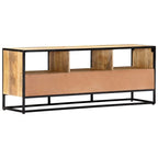 Brown TV Stand, Industrial Style, Solid Mango Wood, 3 Drawers & 3 Shelves, Seats up to 47.2"