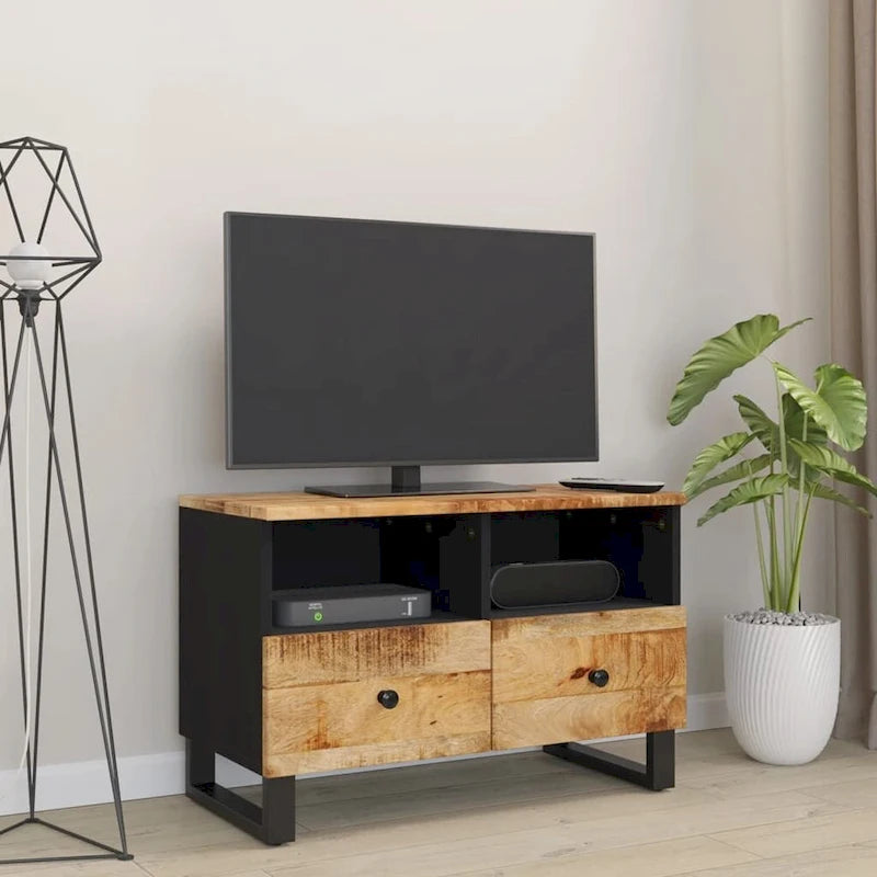 Solid Wood TV Stand 27.6"x13"x18.1" – Industrial Style, Acacia/Mango/Reclaimed