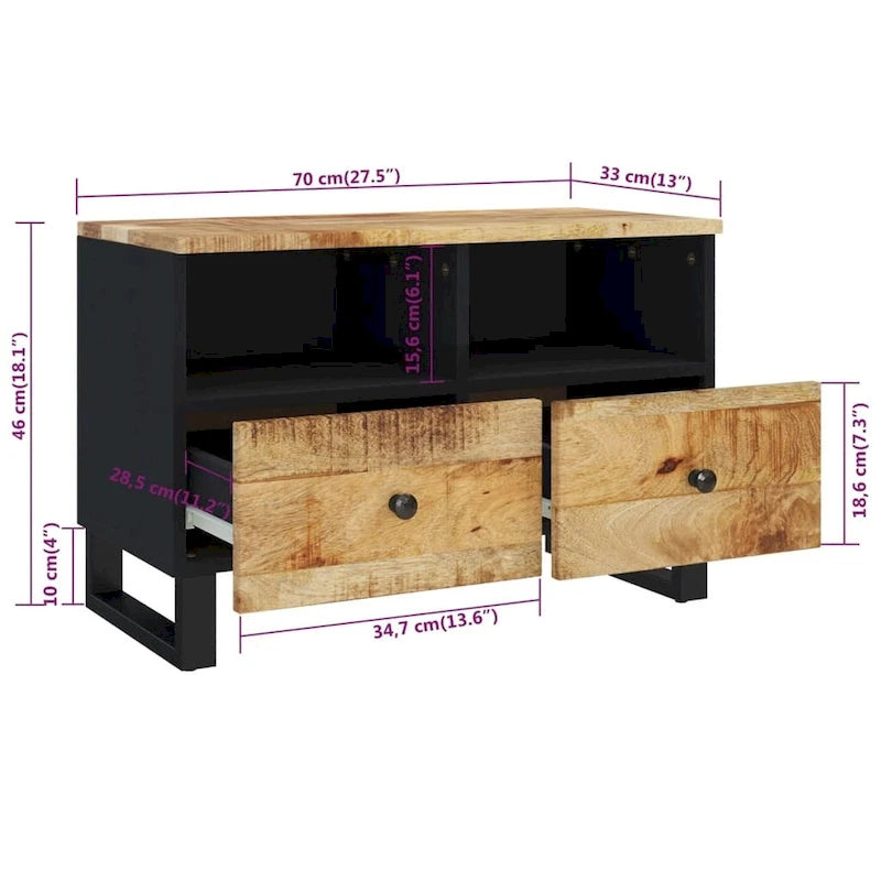 Solid Wood TV Stand 27.6"x13"x18.1" – Industrial Style, Acacia/Mango/Reclaimed