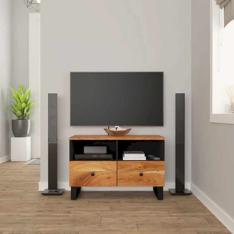 Solid Wood TV Stand 27.6"x13"x18.1" – Industrial Style, Acacia/Mango/Reclaimed