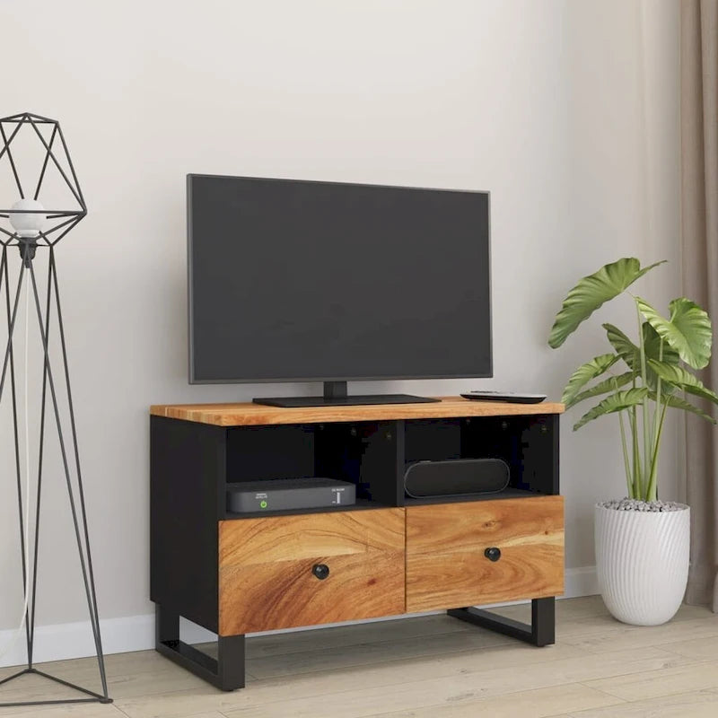 Solid Wood TV Stand 27.6"x13"x18.1" – Industrial Style, Acacia/Mango/Reclaimed