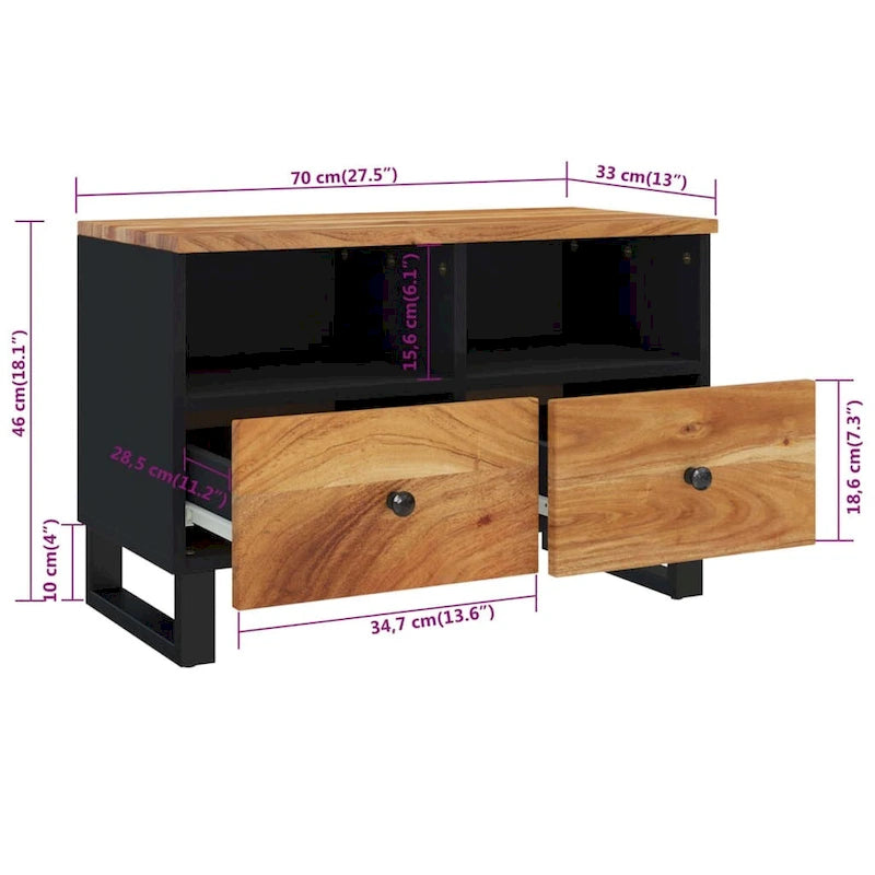 Solid Wood TV Stand 27.6"x13"x18.1" – Industrial Style, Acacia/Mango/Reclaimed