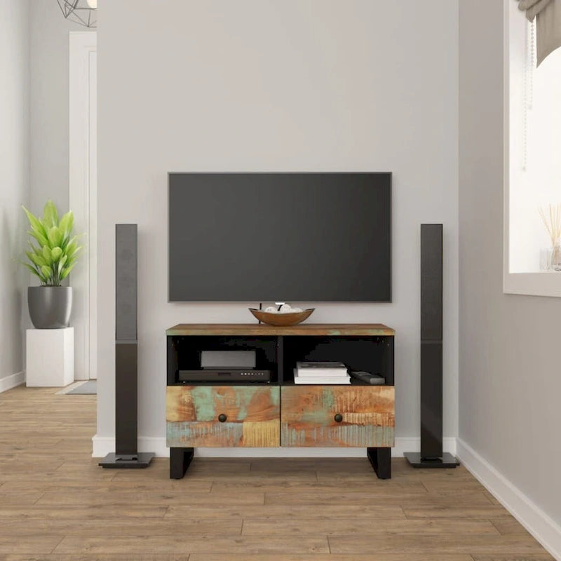 Solid Wood TV Stand 27.6"x13"x18.1" – Industrial Style, Acacia/Mango/Reclaimed