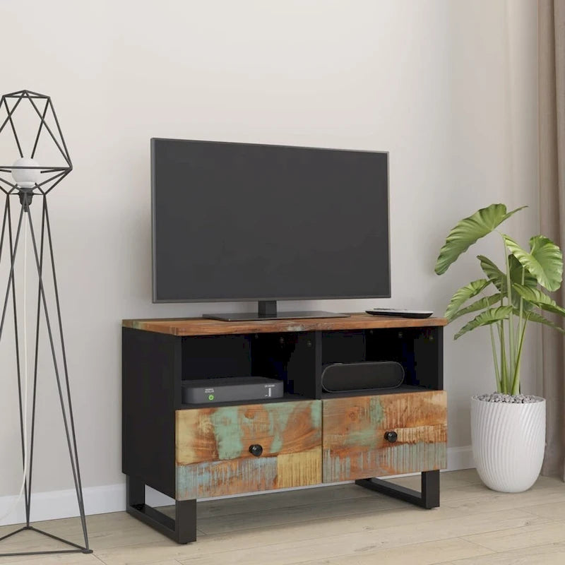 Solid Wood TV Stand 27.6"x13"x18.1" – Industrial Style, Acacia/Mango/Reclaimed