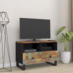 Solid Wood TV Stand 27.6"x13"x18.1" – Industrial Style, Acacia/Mango/Reclaimed