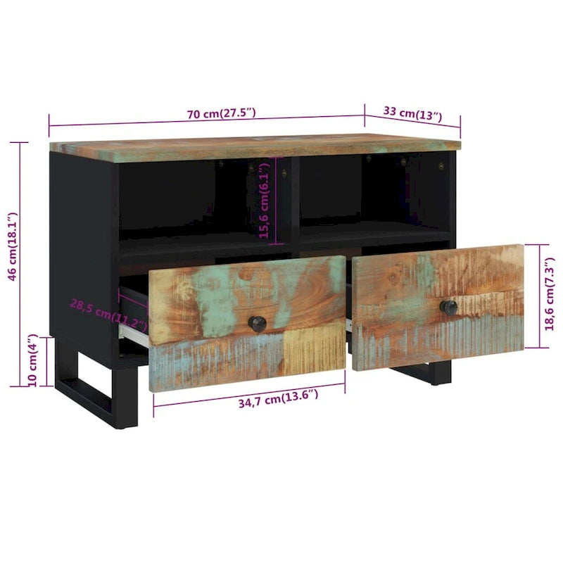 Solid Wood TV Stand 27.6"x13"x18.1" – Industrial Style, Acacia/Mango/Reclaimed