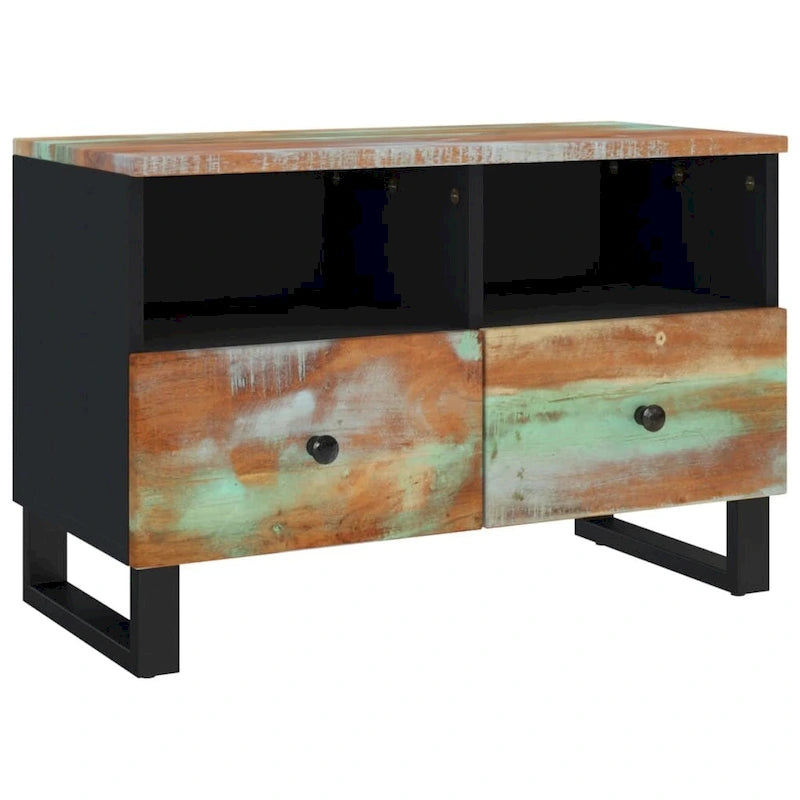 Solid Wood TV Stand 27.6"x13"x18.1" – Industrial Style, Acacia/Mango/Reclaimed