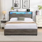 Black Storage Bed Frame with LED Headboard & Charging Station, Full/Queen, Sleeps 1–2