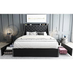Black / Grey Velvet Wingback Bed Frame with Storage – Full / Queen, 2-Person