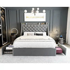 Black / Grey Velvet Wingback Bed Frame with Storage – Full / Queen, 2-Person