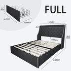 Black / Grey Velvet Wingback Bed Frame with Storage – Full / Queen, 2-Person