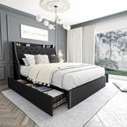 Black / Grey Velvet Wingback Bed Frame with Storage – Full / Queen, 2-Person