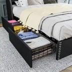Black / Grey Velvet Wingback Bed Frame with Storage – Full / Queen, 2-Person