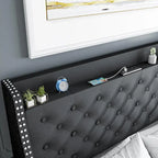 Black / Grey Velvet Wingback Bed Frame with Storage – Full / Queen, 2-Person