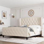 Black / Grey Velvet Wingback Bed Frame with Storage – Full / Queen, 2-Person