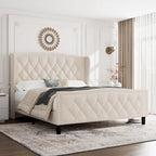 Black / Grey Velvet Wingback Bed Frame with Storage – Full / Queen, 2-Person