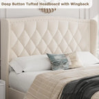 Black / Grey Velvet Wingback Bed Frame with Storage – Full / Queen, 2-Person