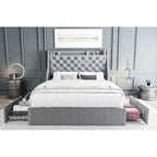 Black / Grey Velvet Wingback Bed Frame with Storage – Full / Queen, 2-Person
