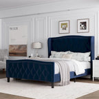 Black / Grey Velvet Wingback Bed Frame with Storage – Full / Queen, 2-Person