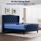 Black / Grey Velvet Wingback Bed Frame with Storage – Full / Queen, 2-Person