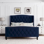 Black / Grey Velvet Wingback Bed Frame with Storage – Full / Queen, 2-Person