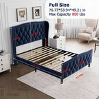 Black / Grey Velvet Wingback Bed Frame with Storage – Full / Queen, 2-Person