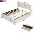 Upholstered Platform Bed with Stud Trim Headboard and Footboard and 4 Drawers